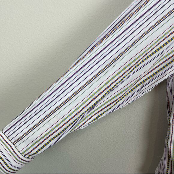 Robert Graham White Multi Color Stripe long Sleeve Shirt Flip Cuff XL - Picture 4 of 8